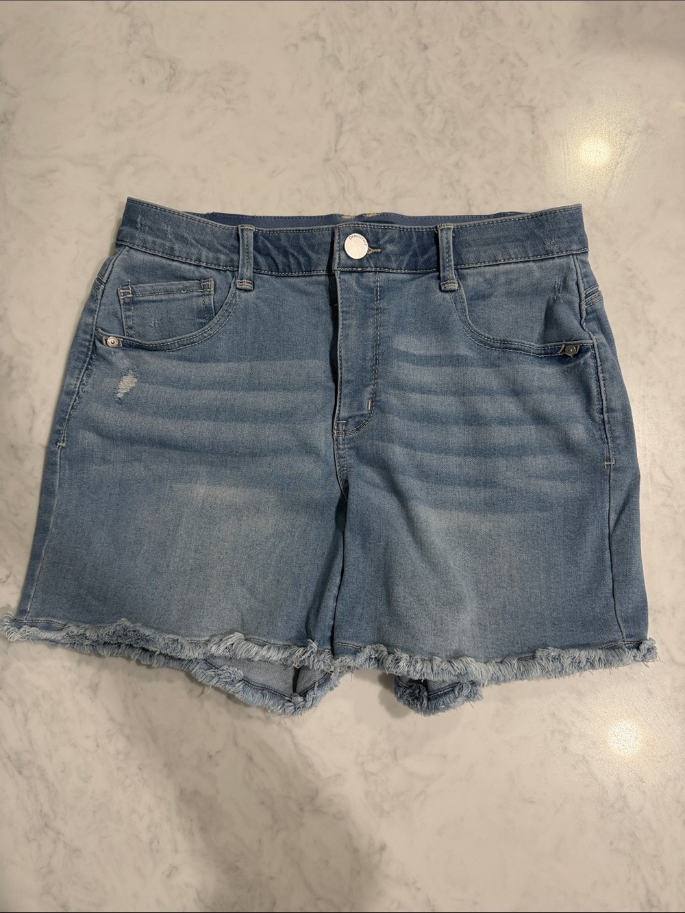 Democracy Women's Light Blue Denim Frayed Hem Shorts